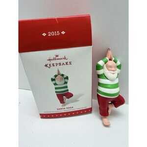 Rare 2015 Hallmark Keepsake Santa Yoga Tree Pose Ornament In Original Box